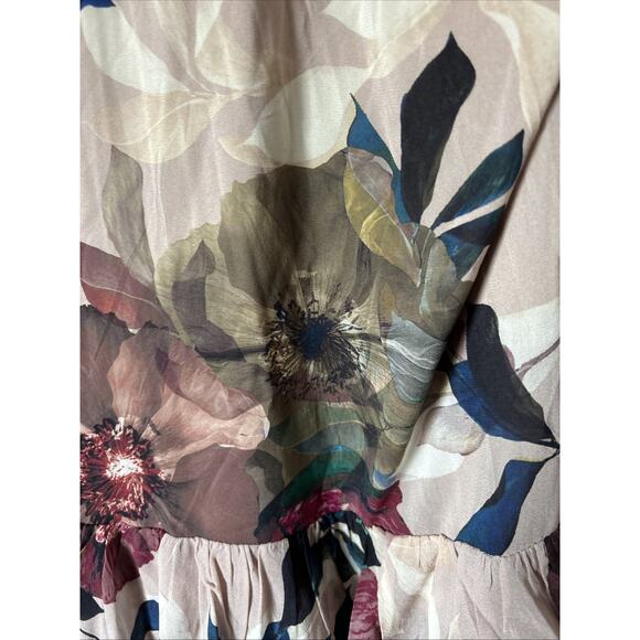 Trina Turk Kahlo Floral Print Silk Layered Maxi Dress Sleeveless XS Taupe Win - Picture 10 of 16